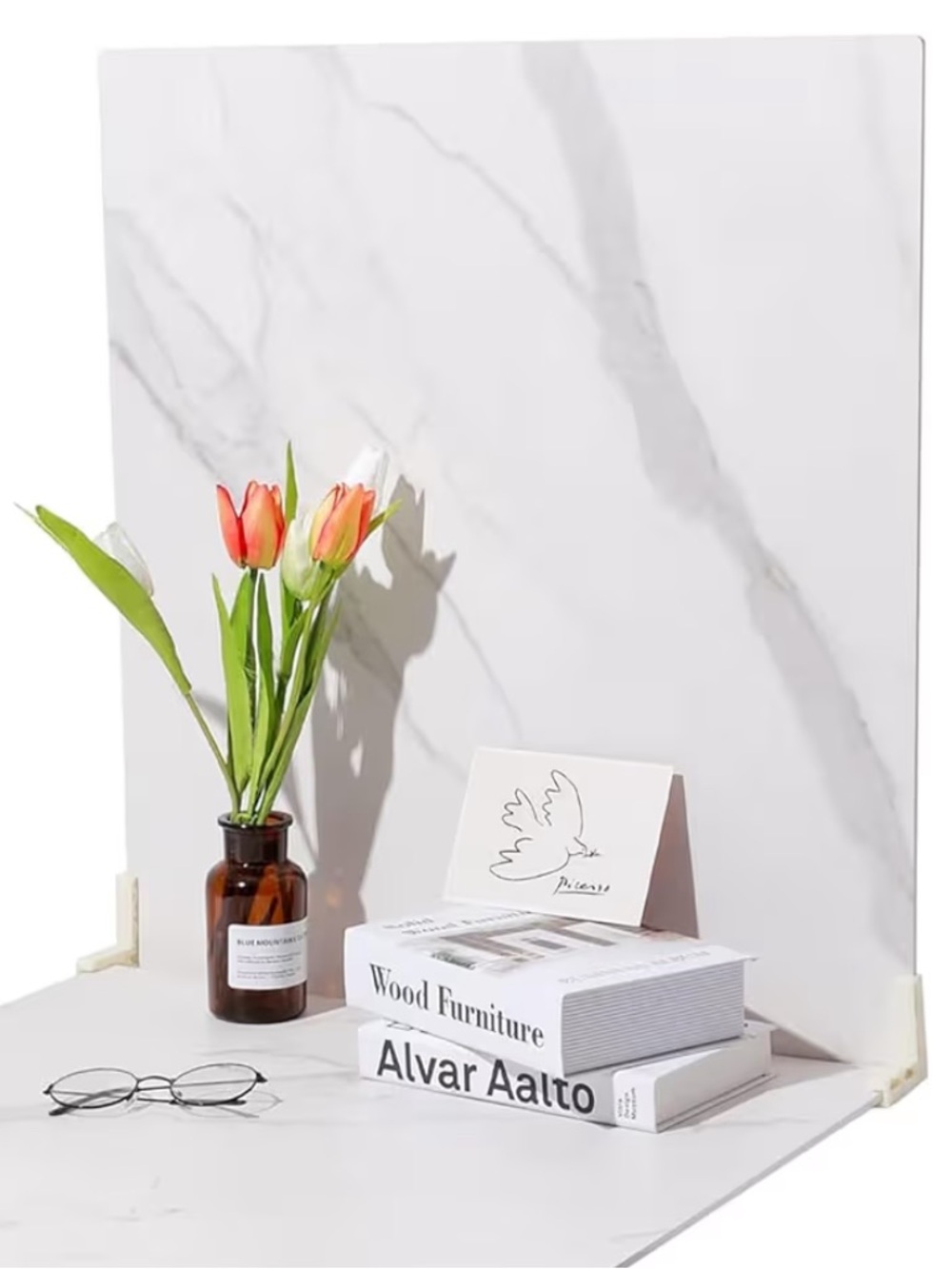 Marble Photography Backdrop Boards with Brackets - White Marble